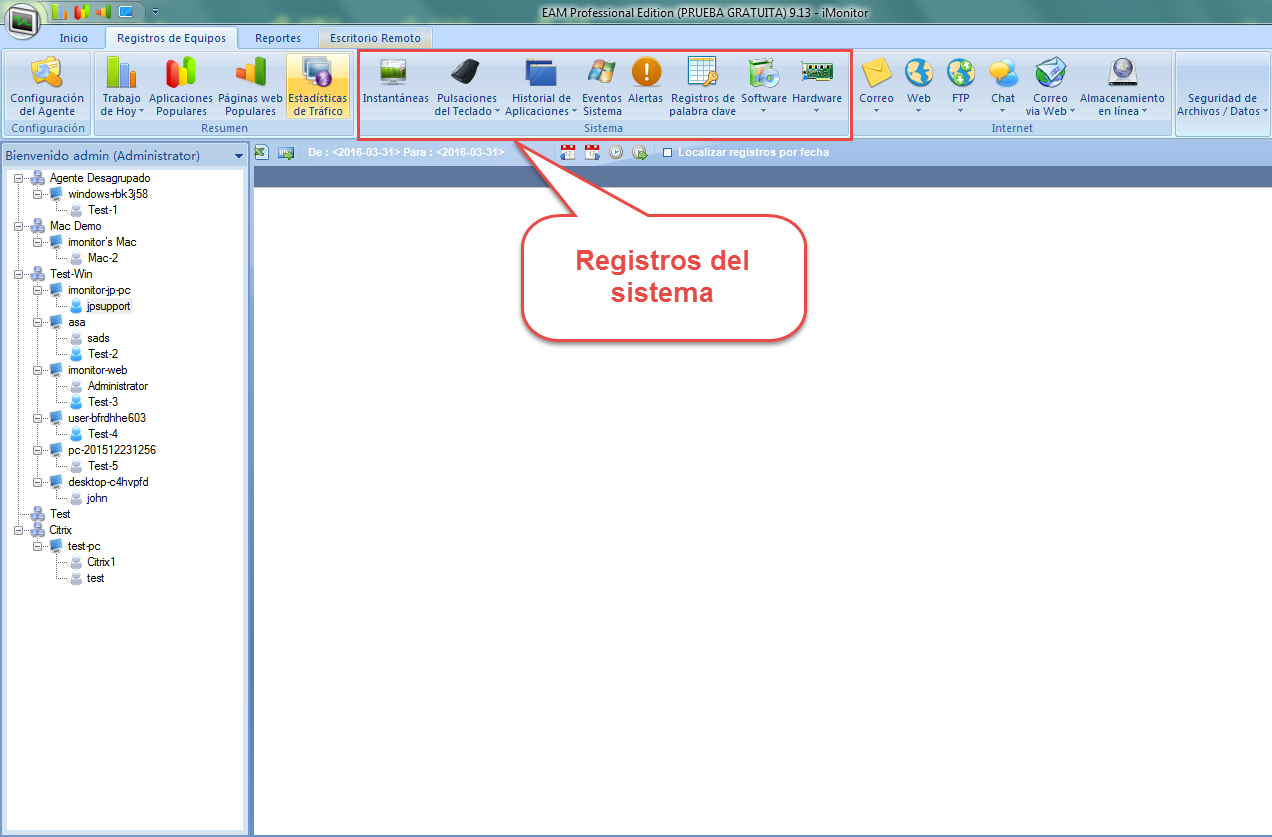 Registro del sistema